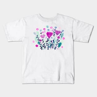 Watercolor whimsical flowers - pink and green Kids T-Shirt